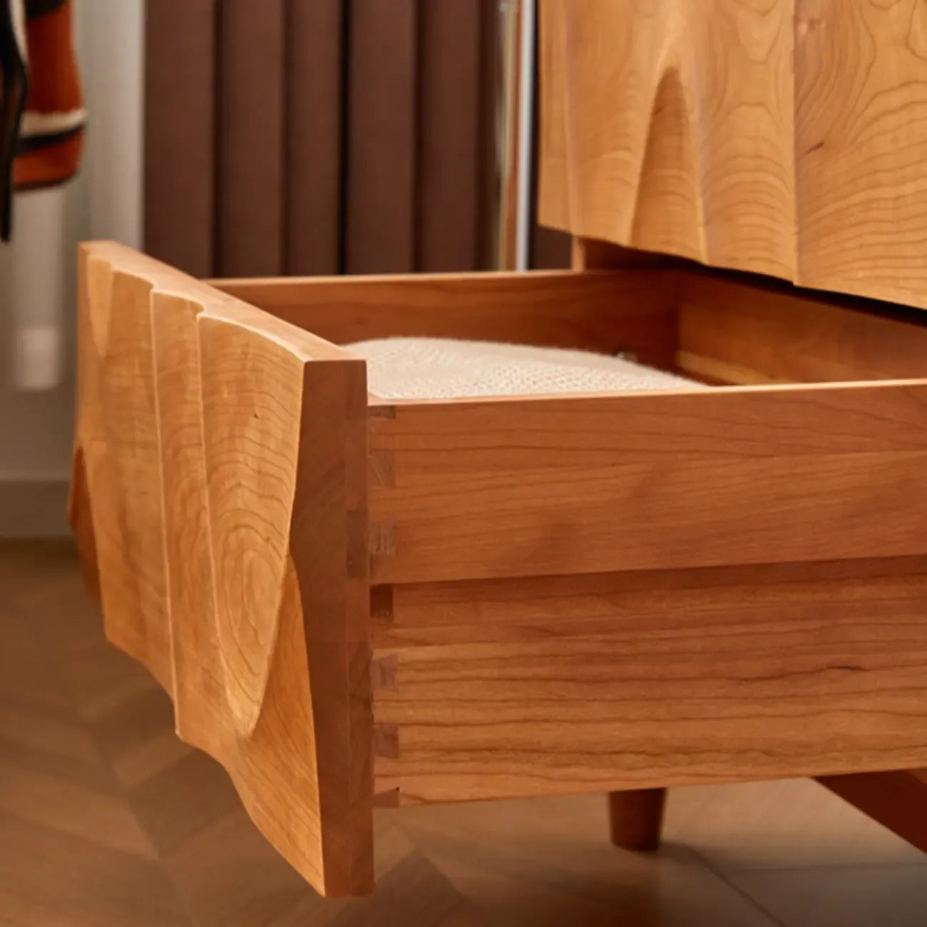 45H Vintage Square Textured Cherry Wood Chest with 5-Drawers