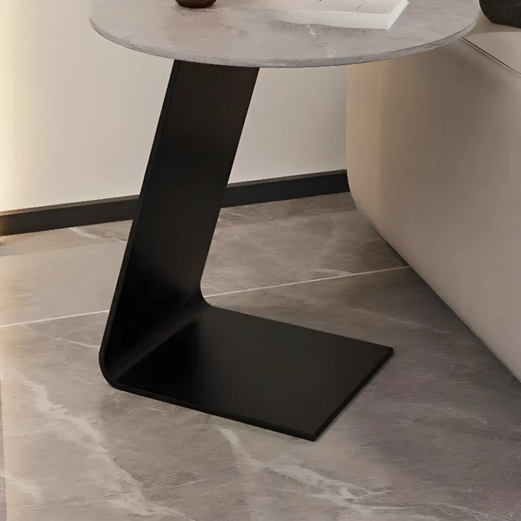 Black Metal Base Round C-Shaped Marble Side Table for Couch