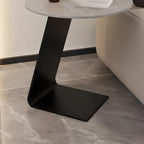 Black Metal Base Round C-Shaped Marble Side Table for Couch
