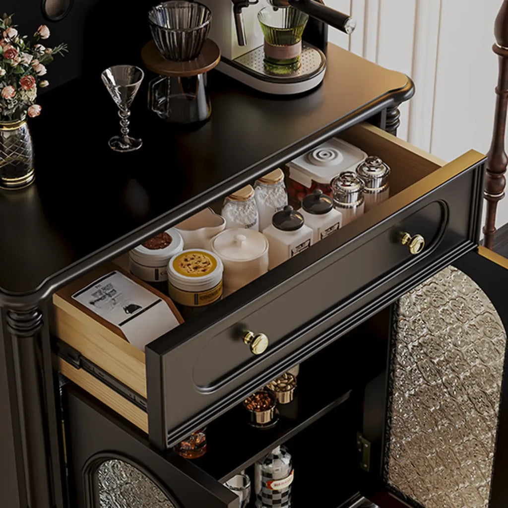 Black Wood Floor Countertop China Cabinet with Storage