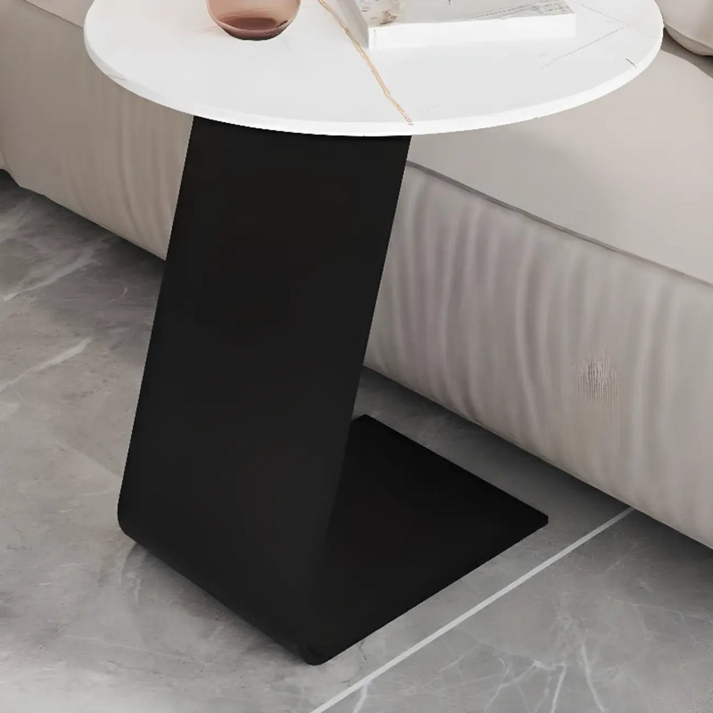 Black Metal Base Round C-Shaped Marble Side Table for Couch