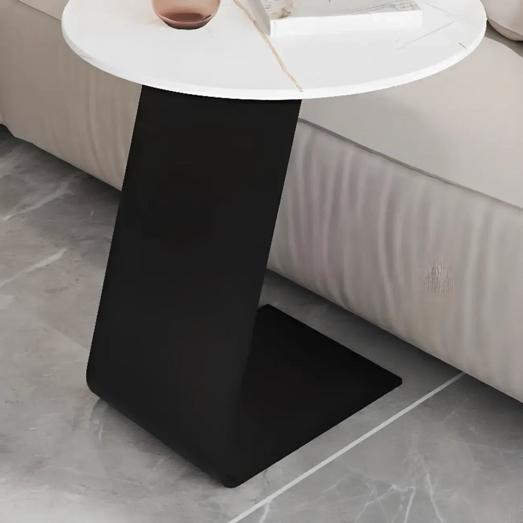 Black Metal Base Round C-Shaped Marble Side Table for Couch