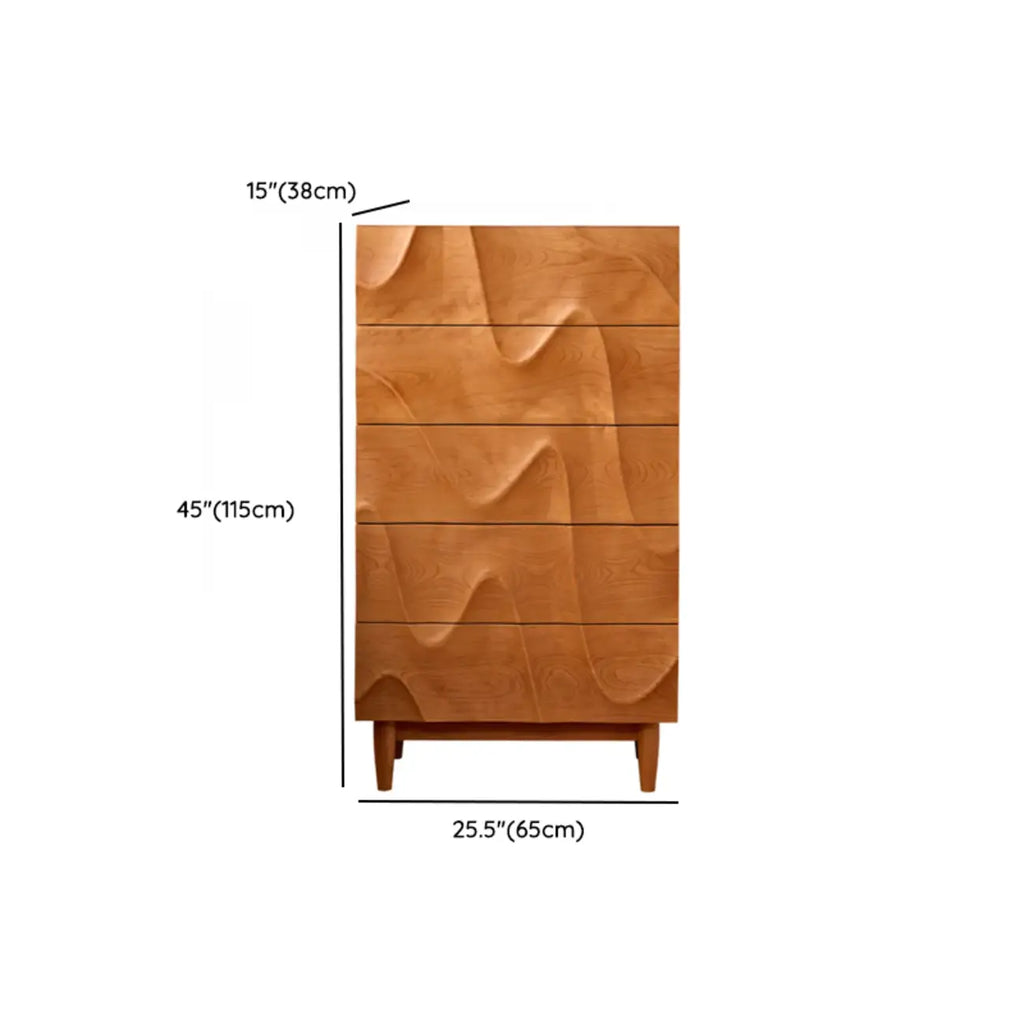 45H Vintage Square Textured Cherry Wood Chest with 5-Drawers