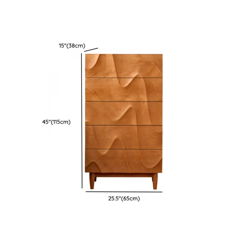 45H Vintage Square Textured Cherry Wood Chest with 5-Drawers