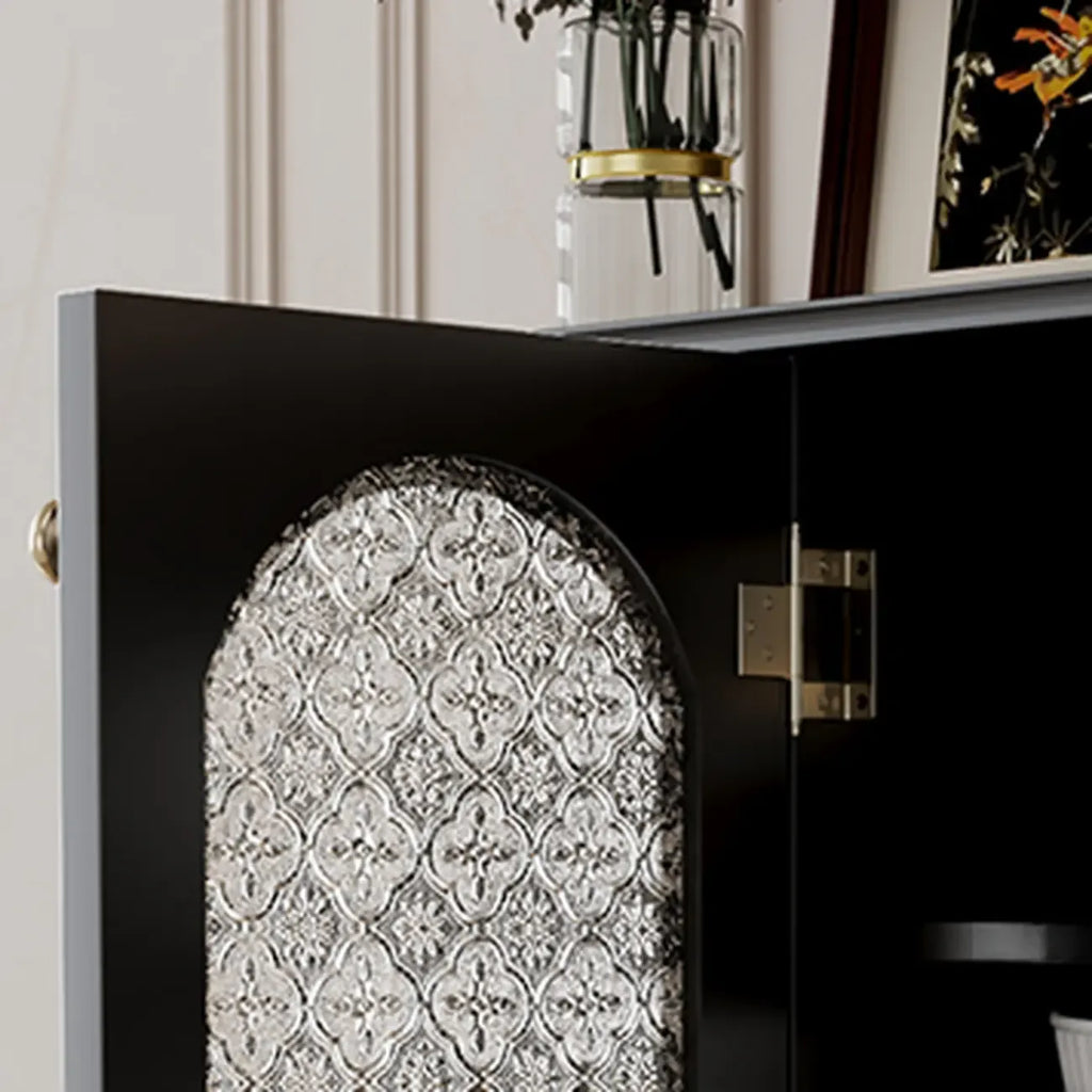 Black Wood Floor Countertop China Cabinet with Storage