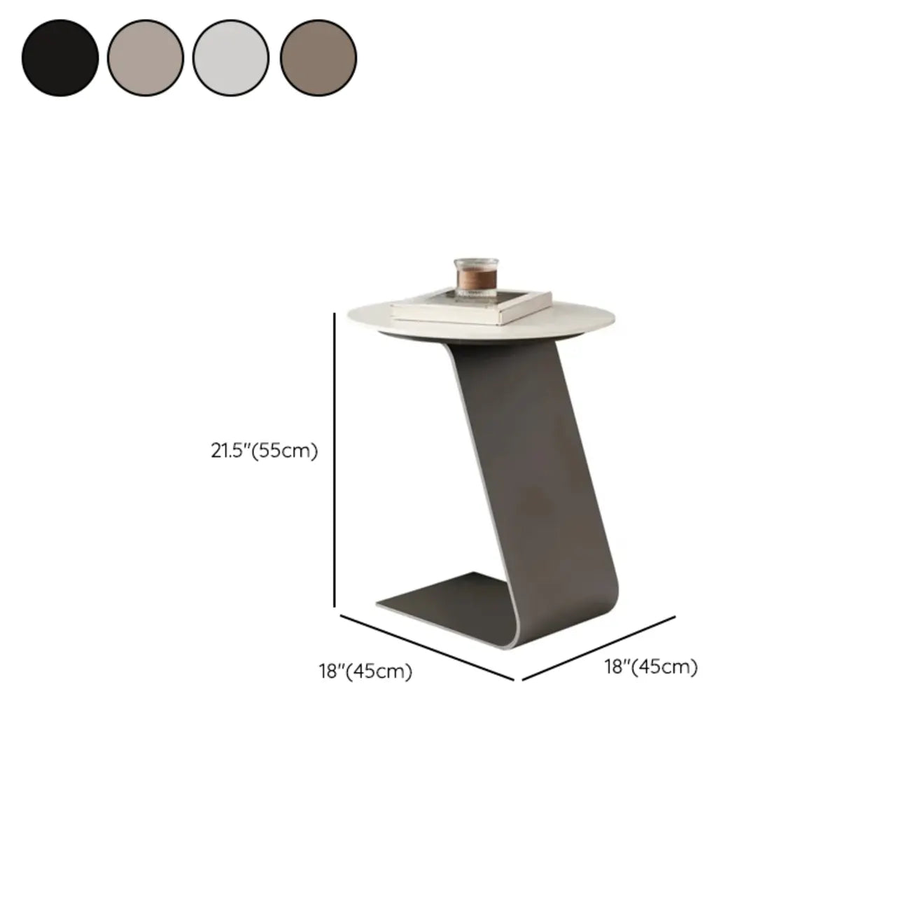 Black Metal Base Round C-Shaped Marble Side Table for Couch