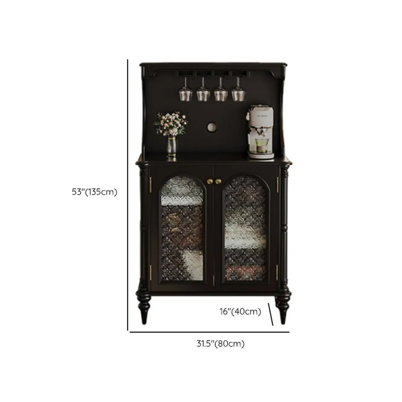 Black Wood Floor Countertop China Cabinet with Storage