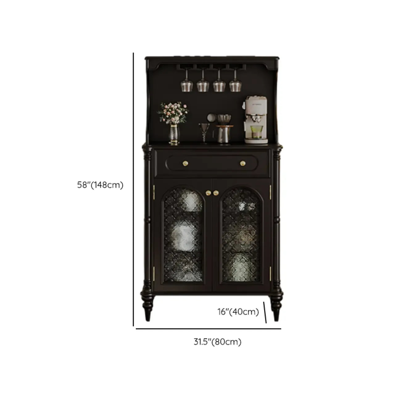 Black Wood Floor Countertop China Cabinet with Storage