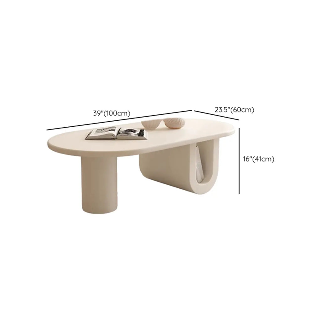 Minimalist White Oval Coffee Table with Storage for Indoor Use