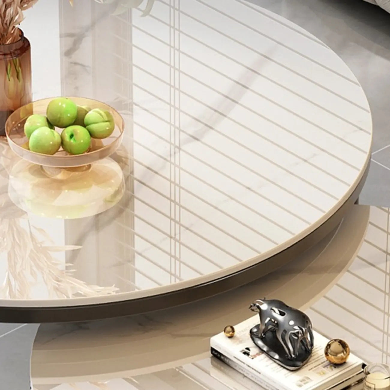 Modern White Round Nesting Coffee Table Set with Steel Base