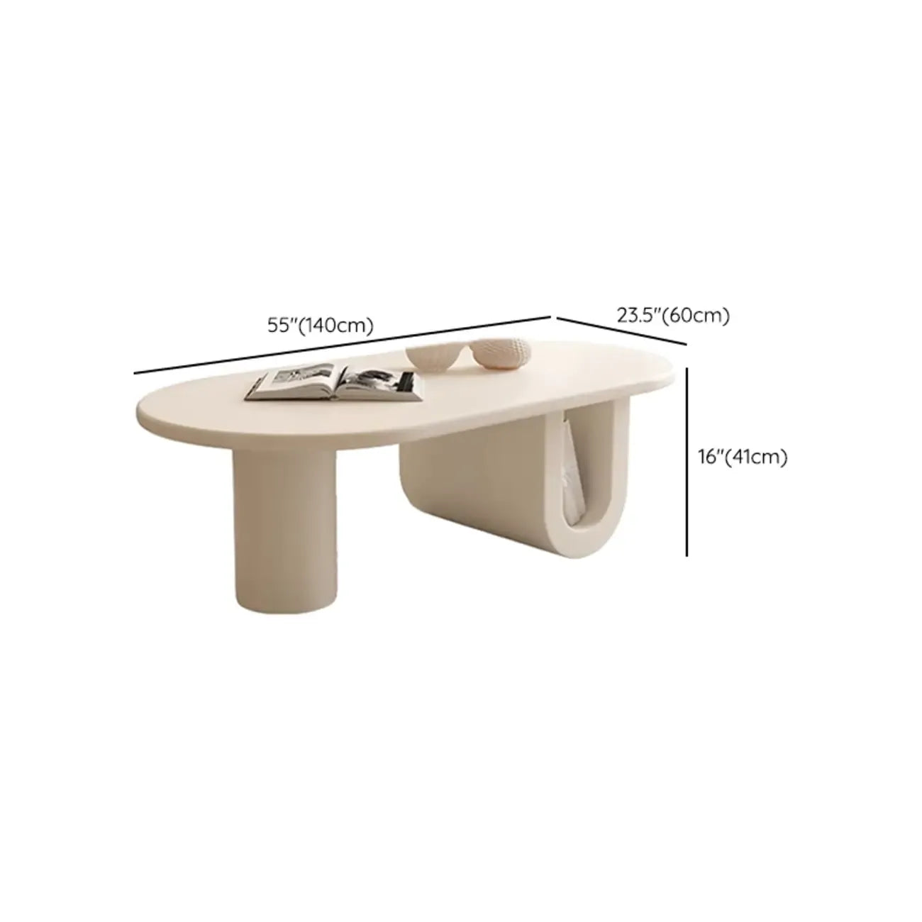 Minimalist White Oval Coffee Table with Storage for Indoor Use