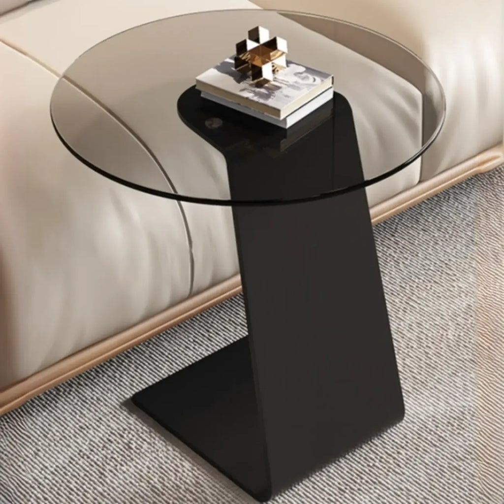 C-Shaped Glass Round End Table for Living Room