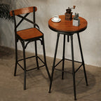 Rustic Wooden Adjustable Pub Bar Table with Metal Footrest