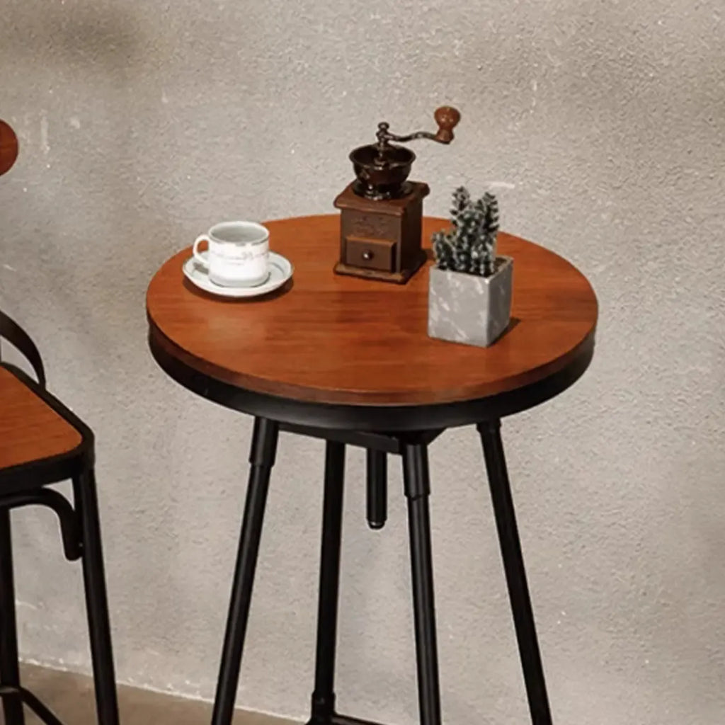 Rustic Wooden Adjustable Pub Bar Table with Metal Footrest