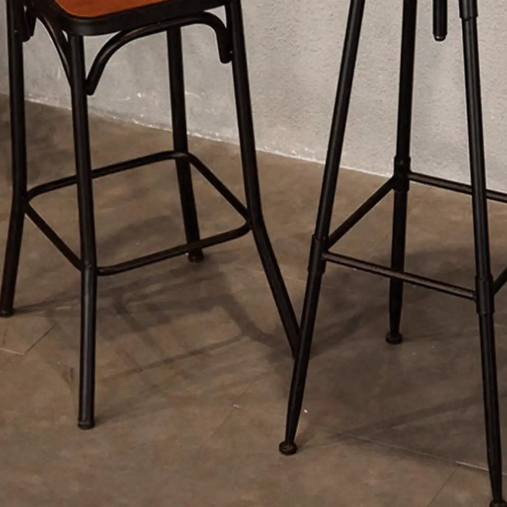 Rustic Wooden Adjustable Pub Bar Table with Metal Footrest