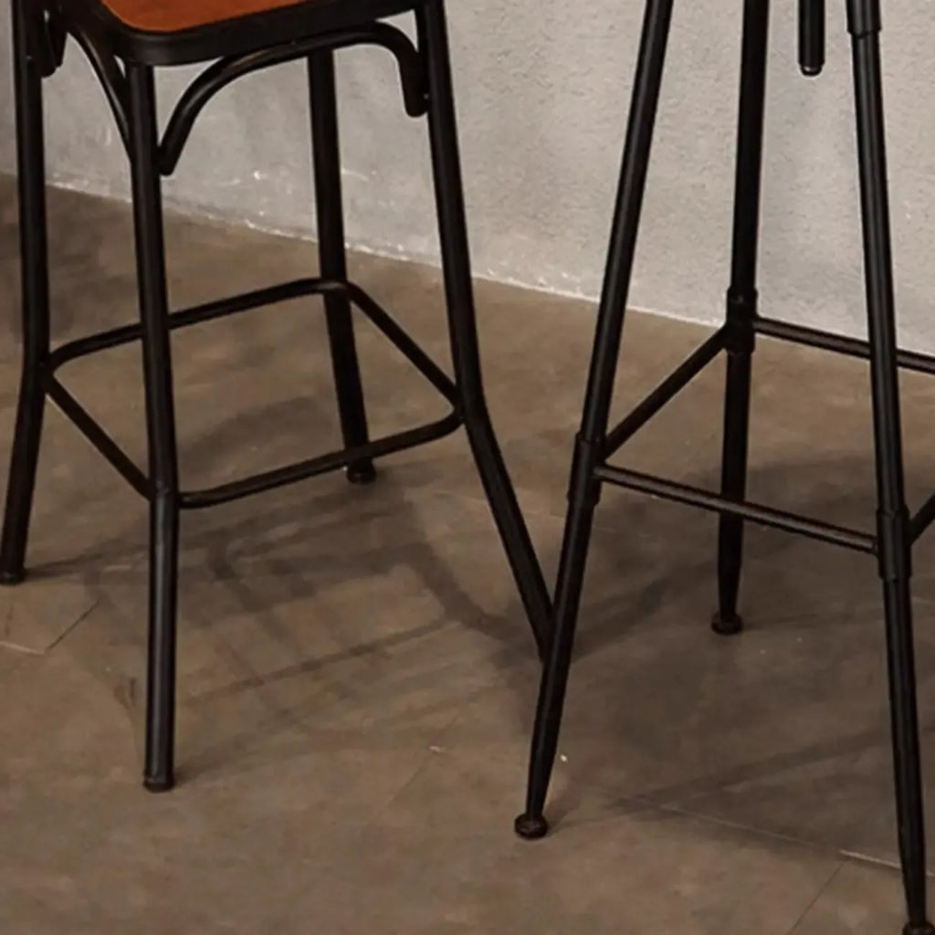 Rustic Wooden Adjustable Pub Bar Table with Metal Footrest