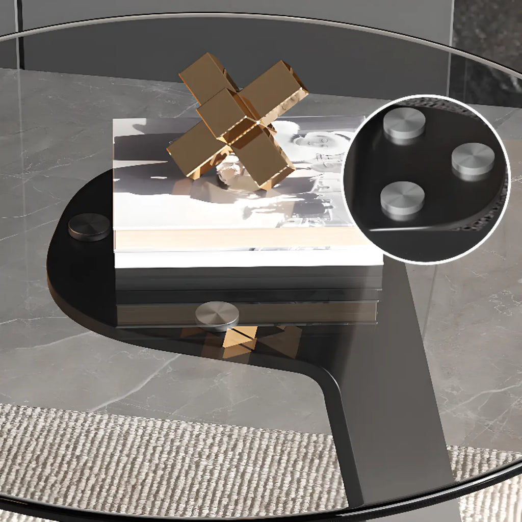 C-Shaped Glass Round End Table for Living Room
