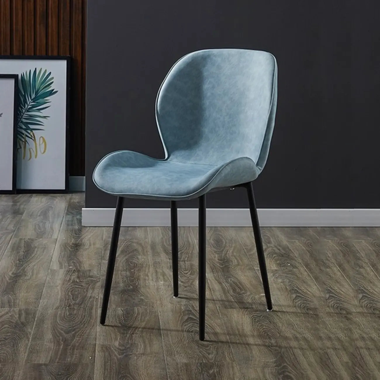 Modern Wingback Faux Leather Upholstered Metal Dining Chair