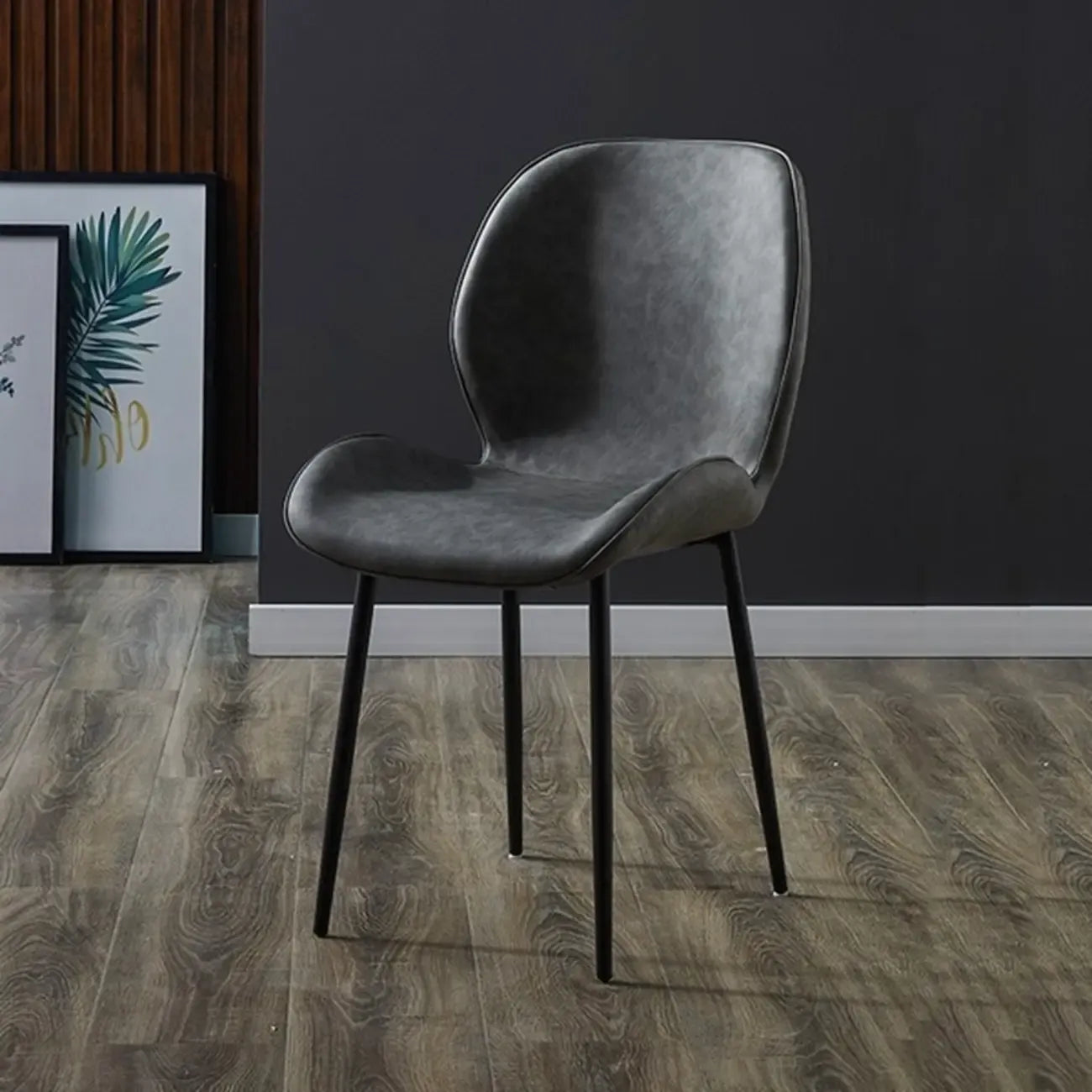 Modern Wingback Faux Leather Upholstered Metal Dining Chair