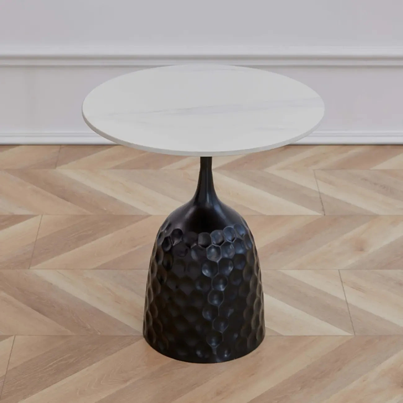 Metal Pedestal Round Marble Side Table for Living Room