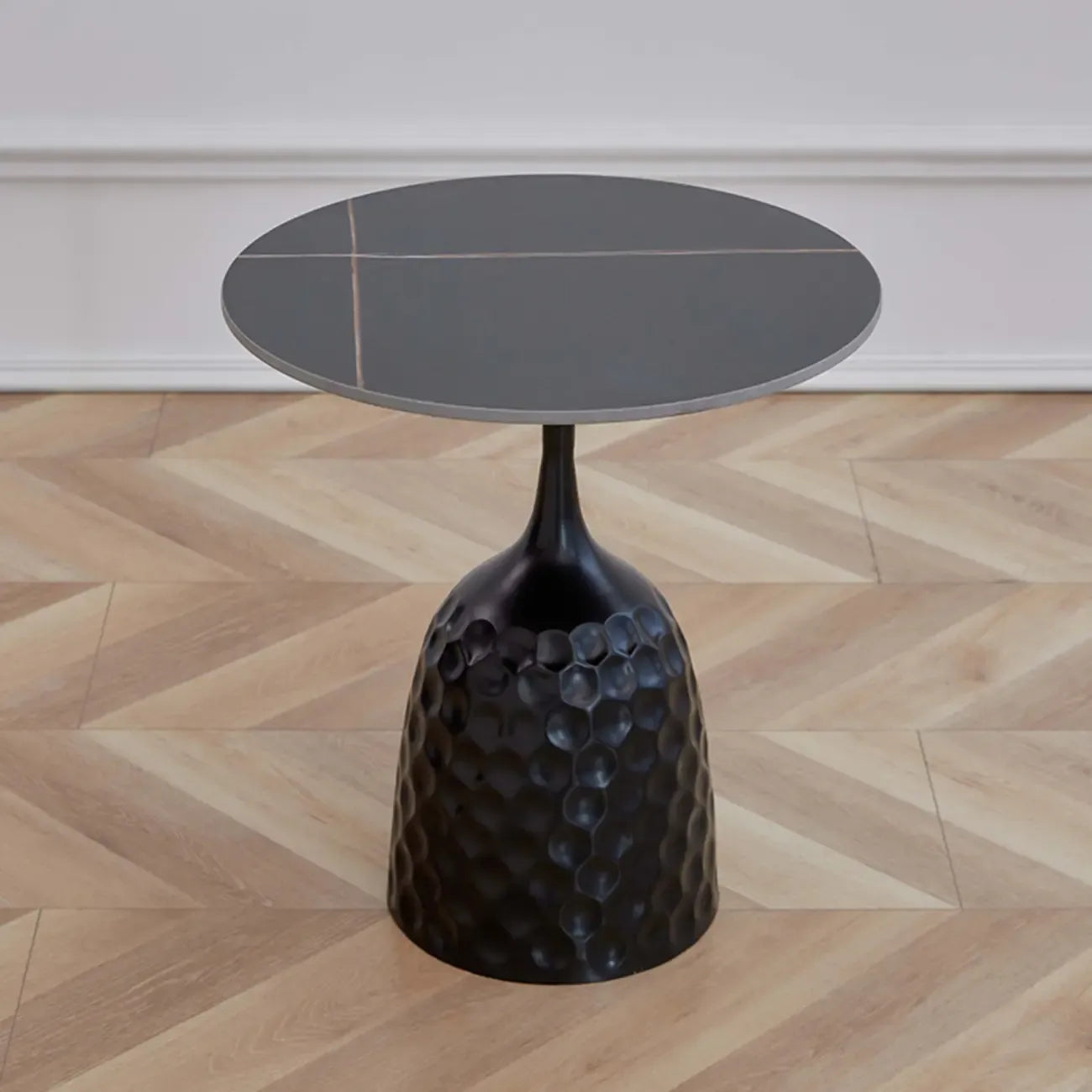 Metal Pedestal Round Marble Side Table for Living Room