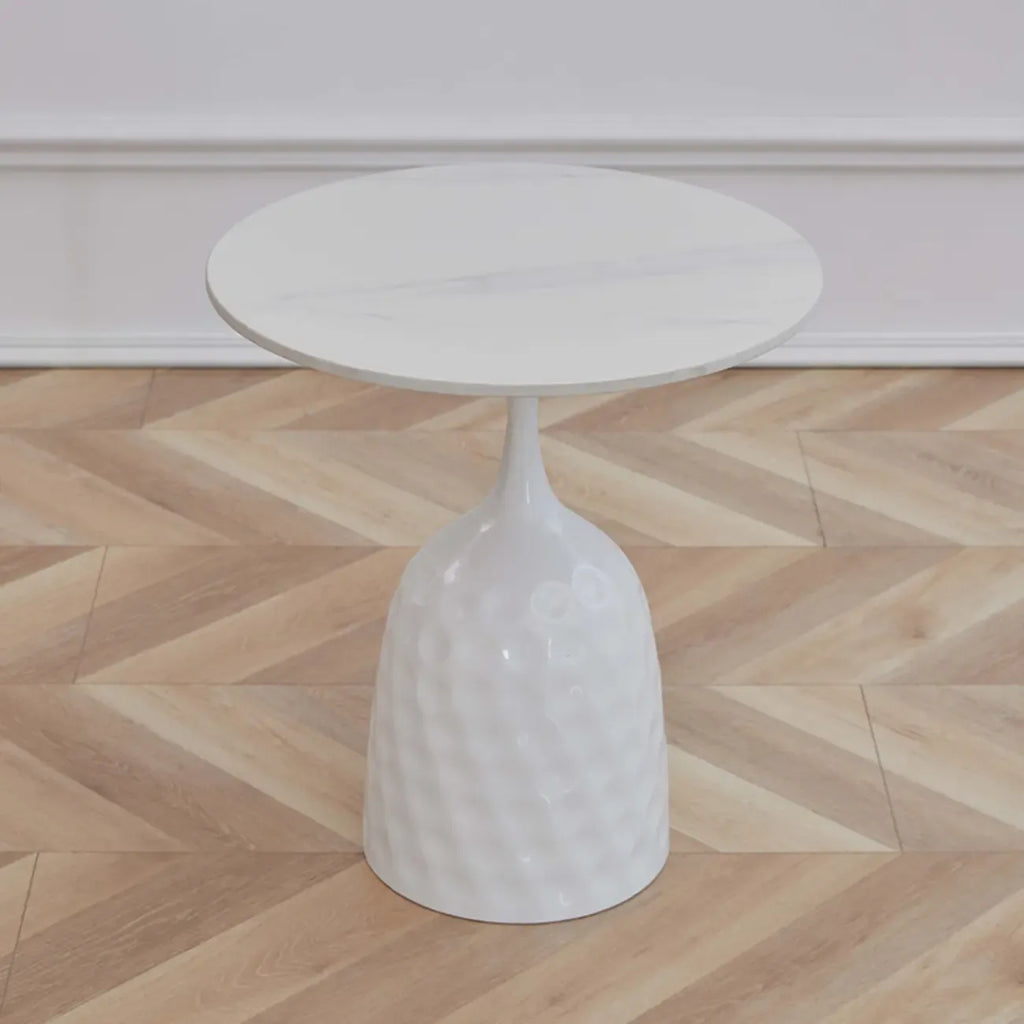 Metal Pedestal Round Marble Side Table for Living Room