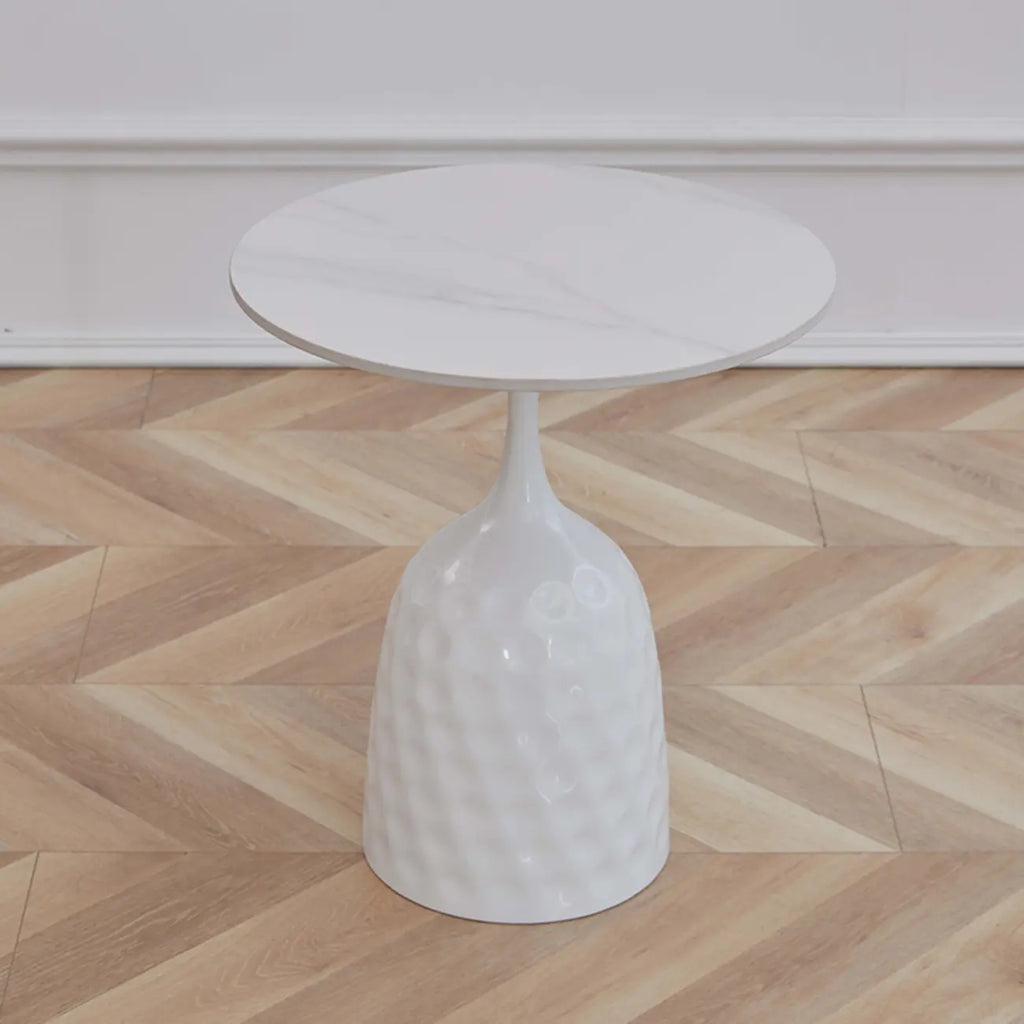 Metal Pedestal Round Marble Side Table for Living Room