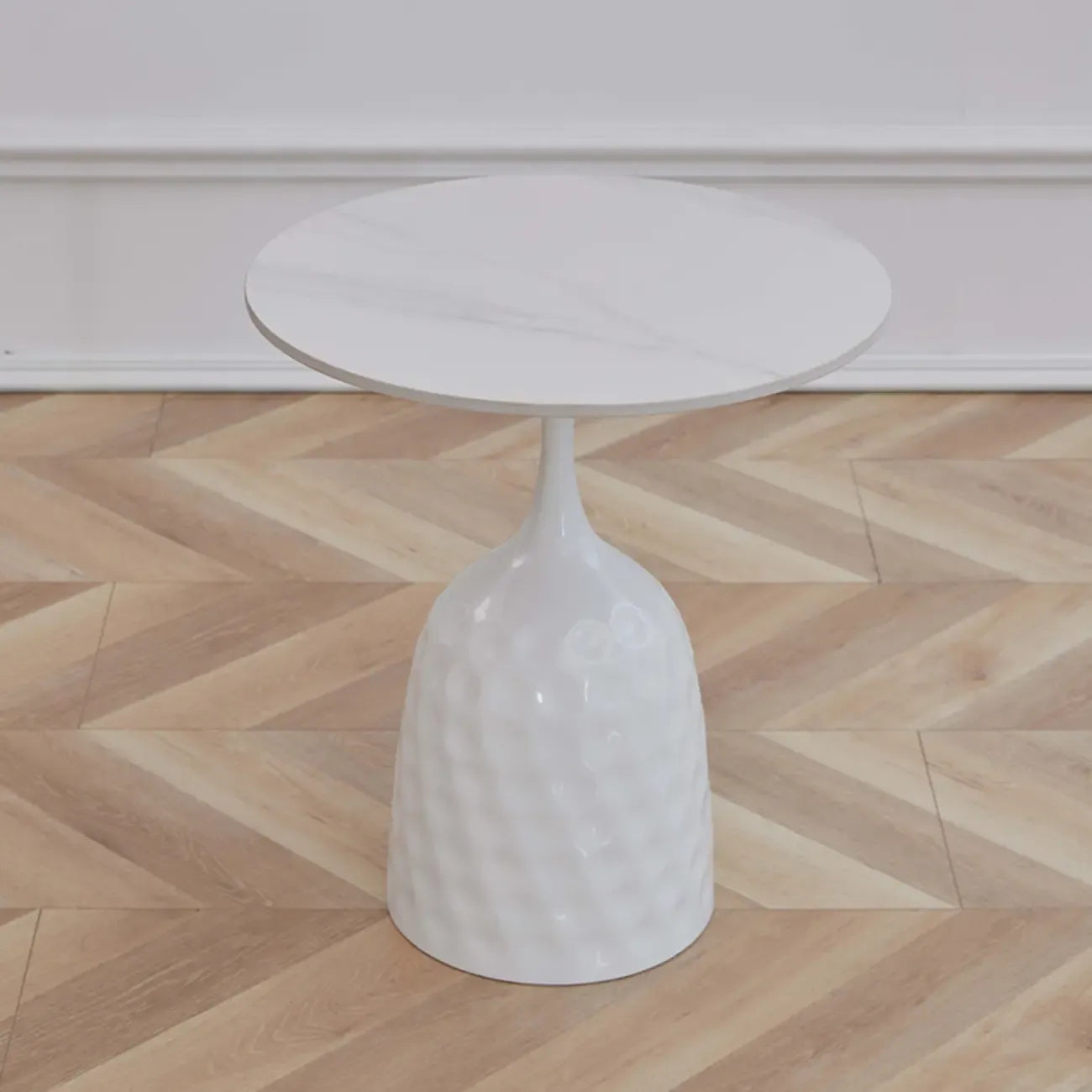 Metal Pedestal Round Marble Side Table for Living Room