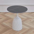 Metal Pedestal Round Marble Side Table for Living Room