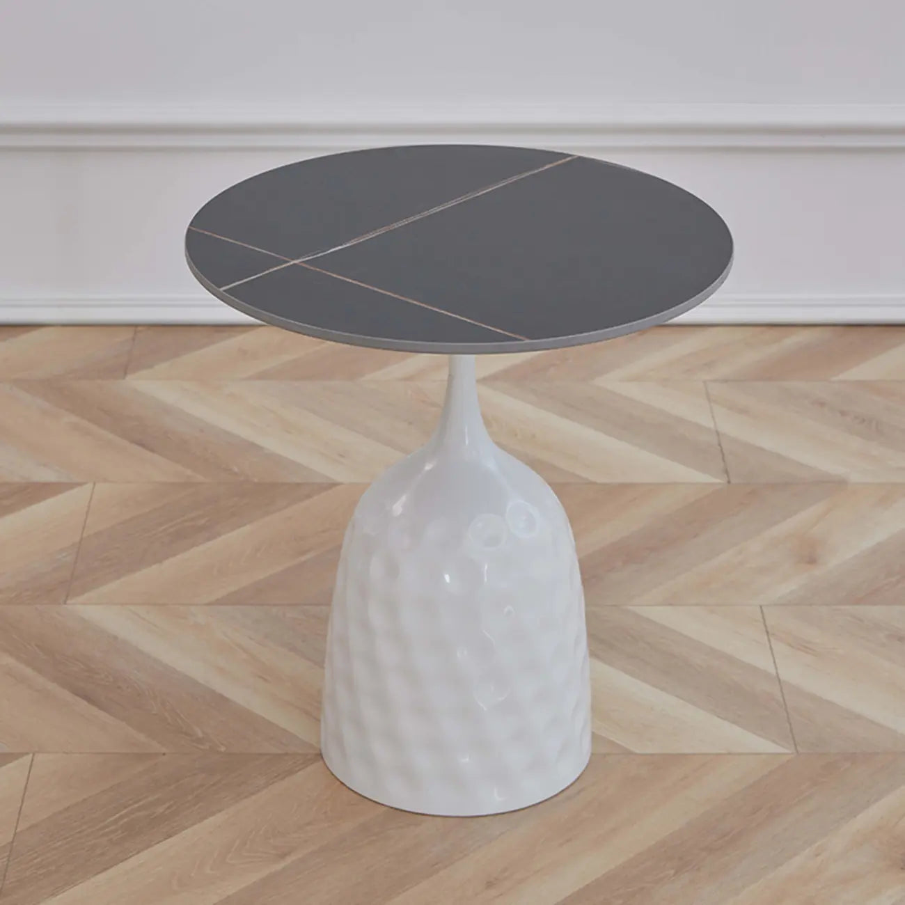 Metal Pedestal Round Marble Side Table for Living Room
