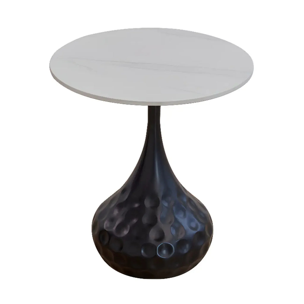 Metal Pedestal Round Marble Side Table for Living Room