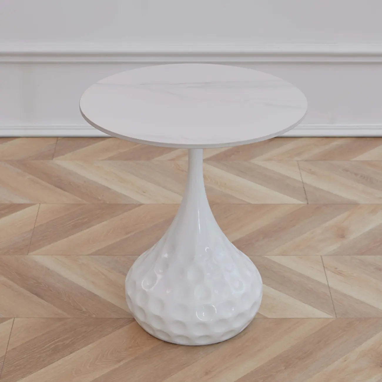Metal Pedestal Round Marble Side Table for Living Room