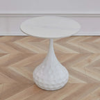 Metal Pedestal Round Marble Side Table for Living Room