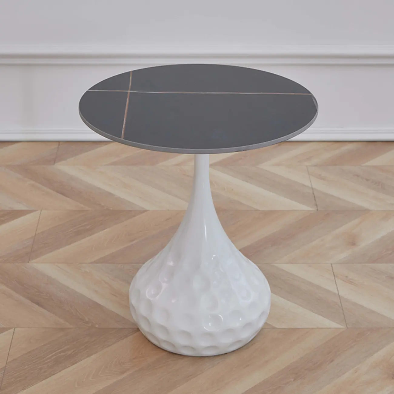 Metal Pedestal Round Marble Side Table for Living Room