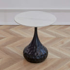 Metal Pedestal Round Marble Side Table for Living Room
