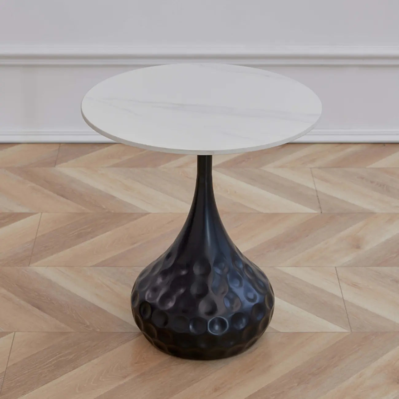 Metal Pedestal Round Marble Side Table for Living Room