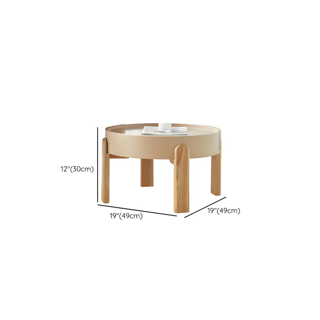 Minimalistic Beige Wood Round Coffee Table with Tray Top