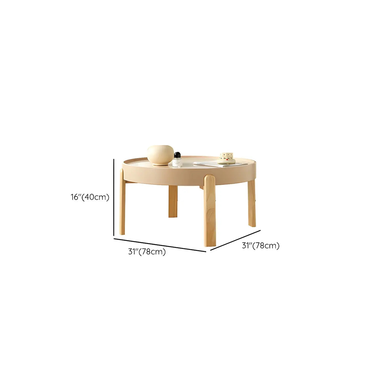 Minimalistic Beige Wood Round Coffee Table with Tray Top