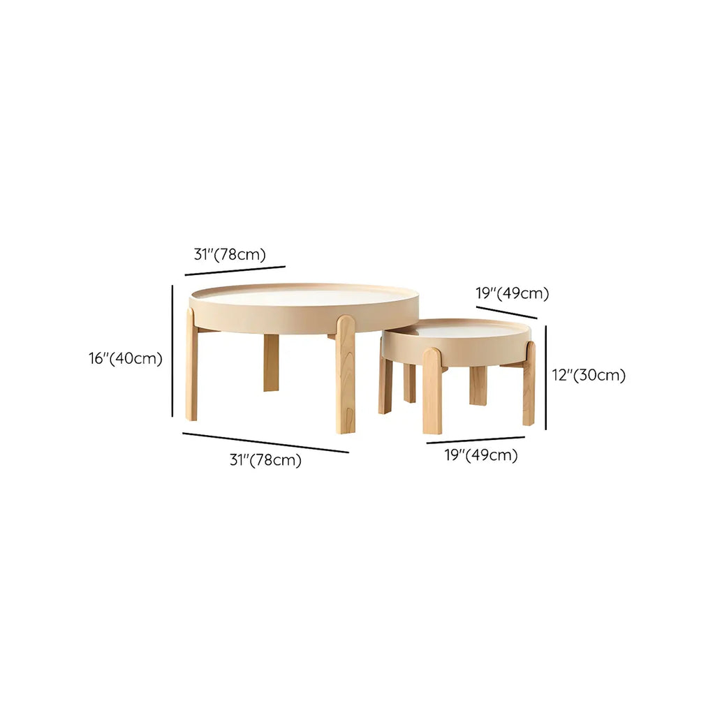 Minimalistic Beige Wood Round Coffee Table with Tray Top