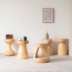 Natural Pine Small Wood Round End Table for Living Room
