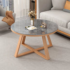 Modern Marble Round 2 Nesting Coffee Table Set with Wood Base