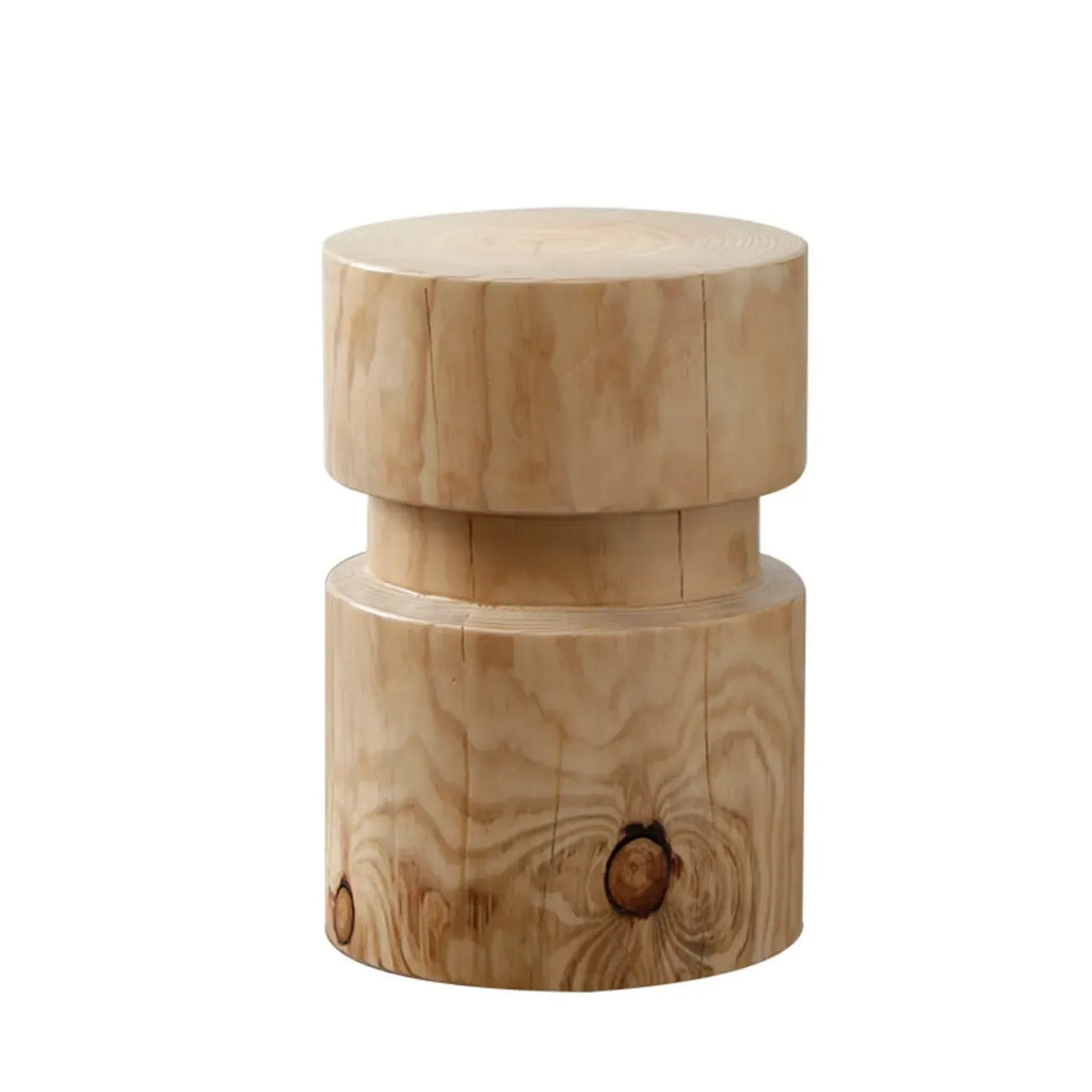 Natural Pine Small Wood Round End Table for Living Room