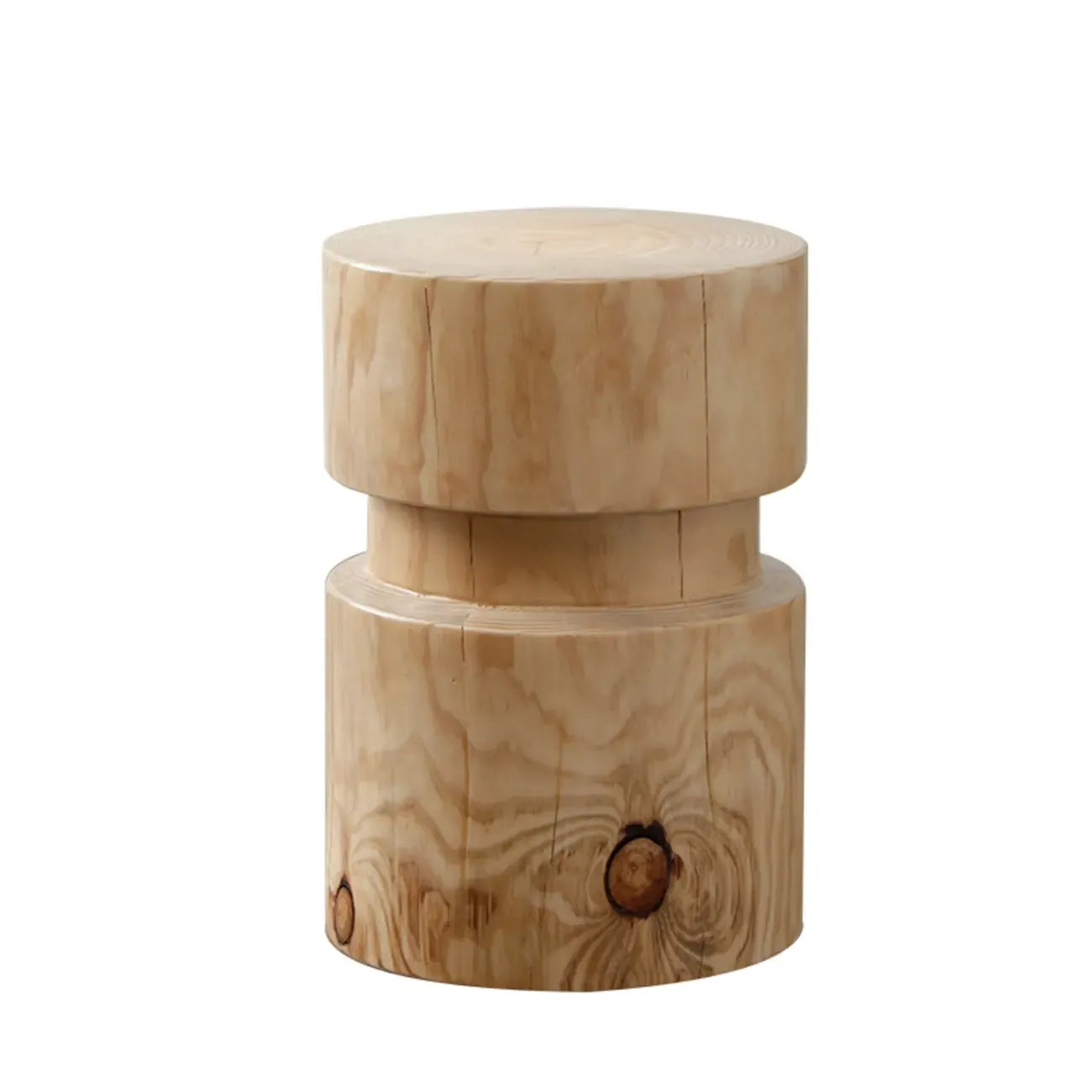 Natural Pine Small Wood Round End Table for Living Room
