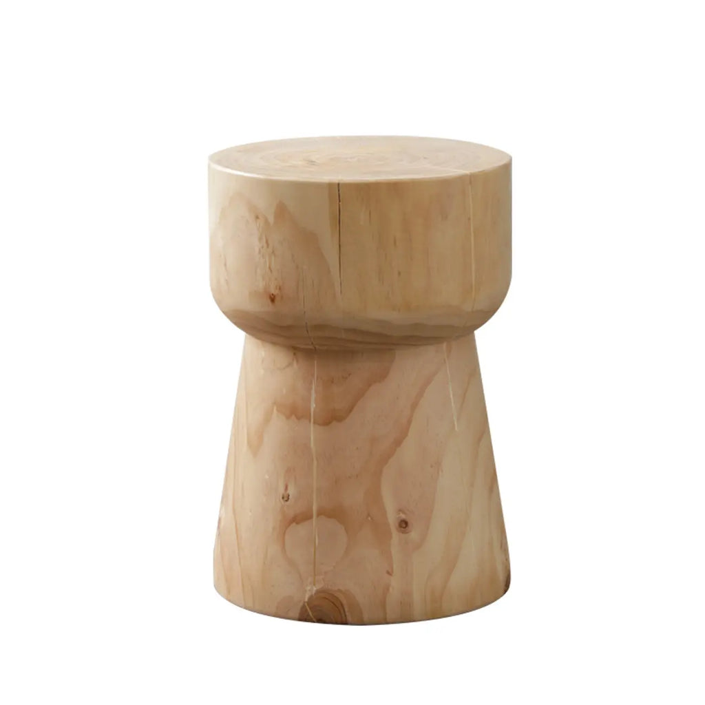Natural Pine Small Wood Round End Table for Living Room