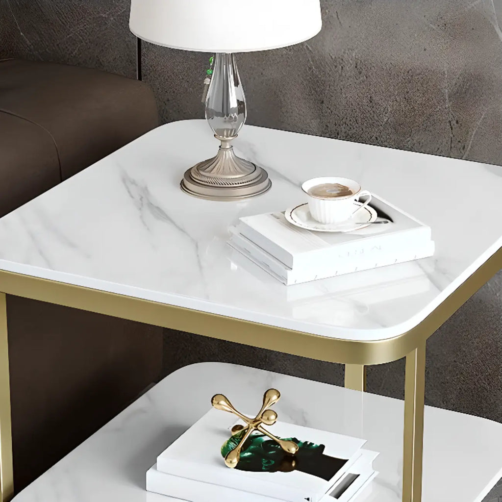 2-Tier C-Shaped Side Table with Shelf