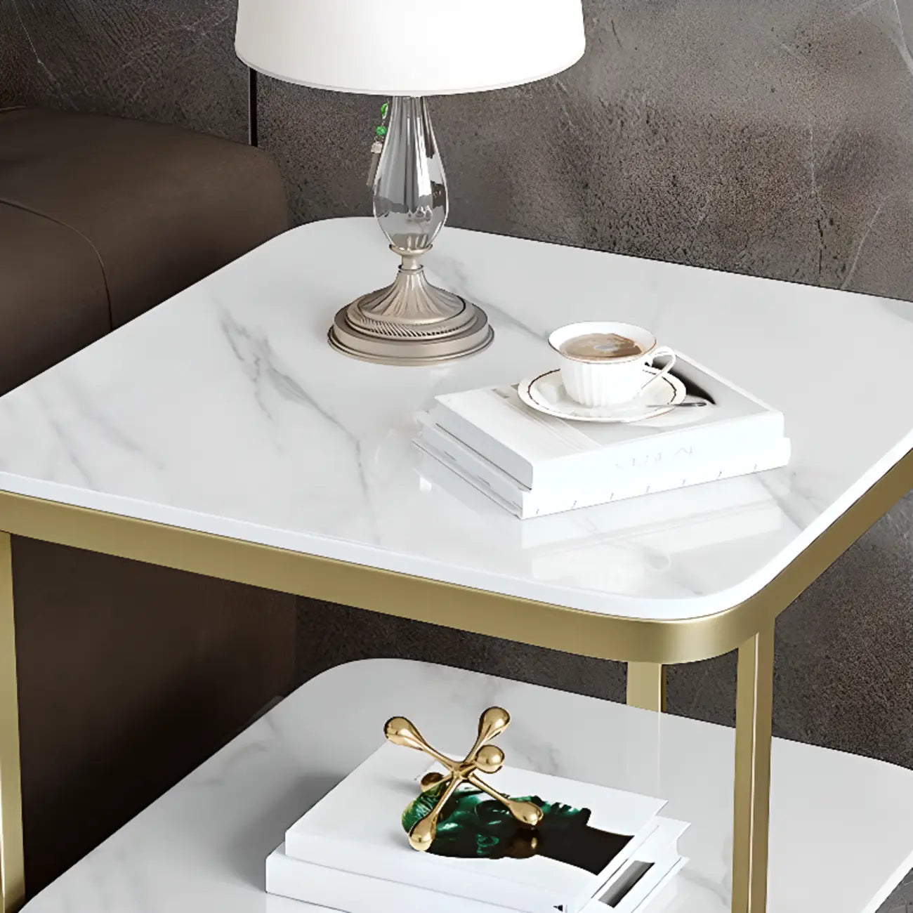 2-Tier C-Shaped Side Table with Shelf