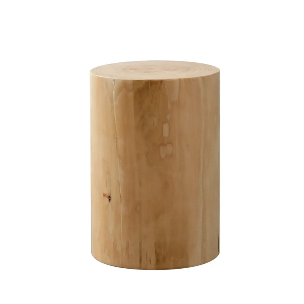 Natural Pine Small Wood Round End Table for Living Room