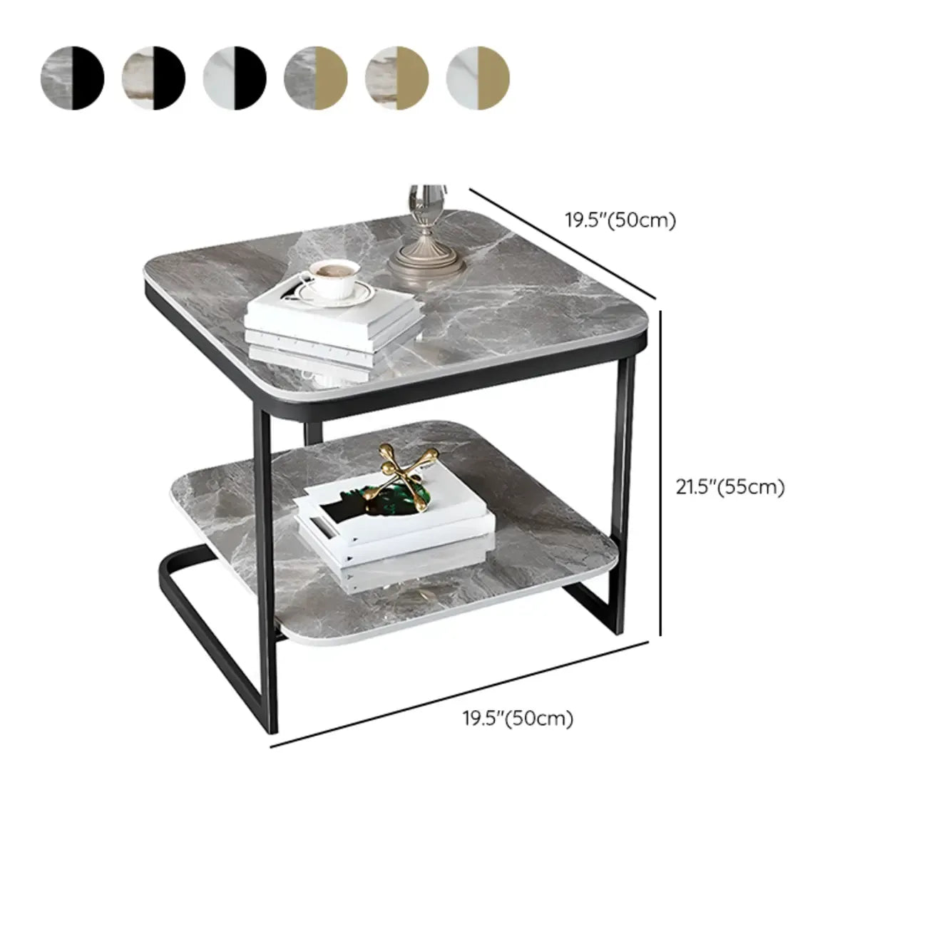 2-Tier C-Shaped Side Table with Shelf