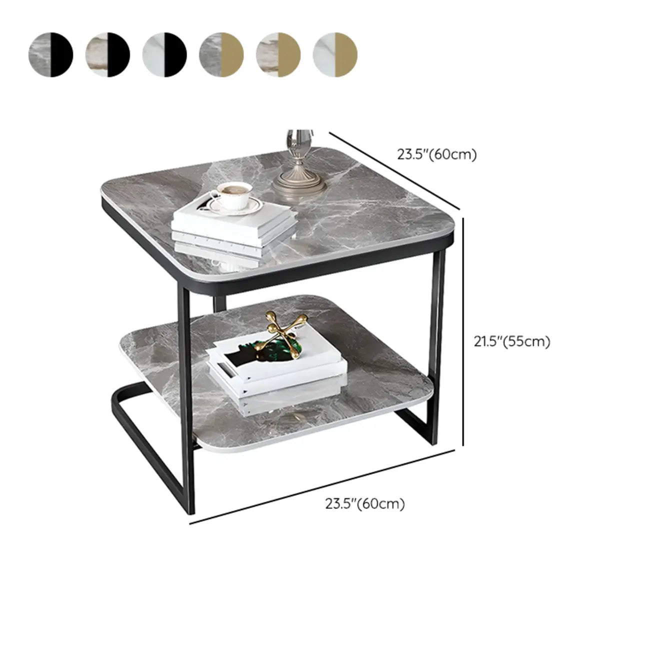 2-Tier C-Shaped Side Table with Shelf