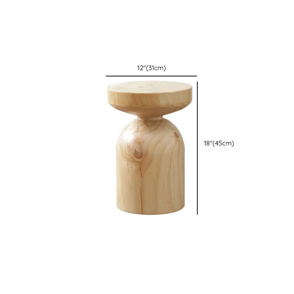 Natural Pine Small Wood Round End Table for Living Room